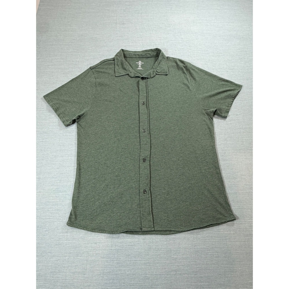 Real Essentials Button Down Shirt Mens XL Green Excellent Short Sleeve Heathered